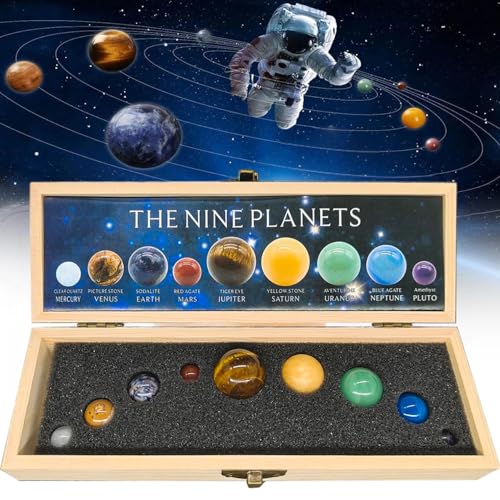 RONGJUKD Solar System Model with 9 Planets | Solar System Crystal Ball in Wooden Gift Box | Astronomy Gifts for Learning and Display Gift For Christmas