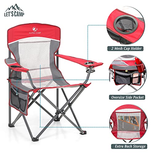 Let's Camp Mesh Back Camping Chair Portable Folding Heavy Duty Outdoor Chair Support 330 Lbs Durable Large Arm Chair With Cup Holder And Carry Bag For Camp, Fishing, Hiking #TOP3