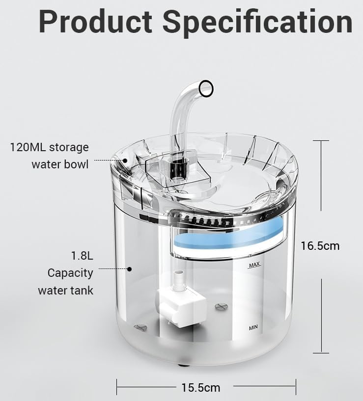 AADCART Cat Water Fountain, Dog Water Dispenser, Automatic Pet Drinking Fountain with Faucet Kits, 1.8L Super Quiet, Transparent Healthy & Hygienic Drinking Bowl for Cats, Dogs, Multiple Pets 1