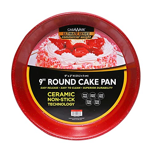 casaWare Ceramic Coated NonStick 9-Inch Round Pan, Red Granite