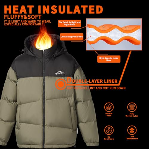 Image of Duck Down Jackets For Men,Mens Puffer Jacket For Cold Protection And Warmth,Hooded Mens Winter Coat,90 White Duck Down