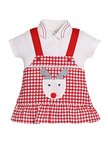 Image of Baby GO Cotton Baby Girls Frock Dress with Bow | Full Sleeve Casual Dress | Checked Winter Wear Princess Skirt Outfit for New Born Baby Girls