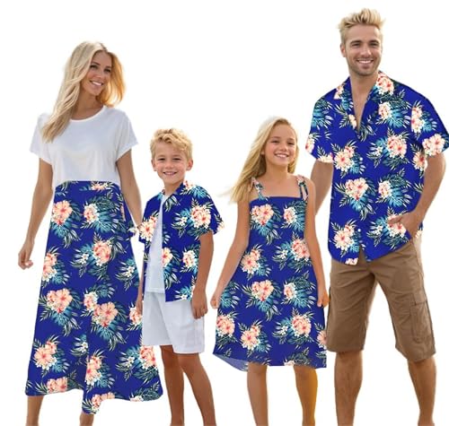 Image of Cromoncent Matching Hawaiian Outfits for Family, Dad and Son Matching Luau Beach Tropical Shirts Mommy Daughter Tropical Sets