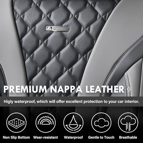 Image of Coverado Seat Covers, Car Seat Covers Front Seats, Perforated Diamond Leather Car Seat Cover, Waterproof Car Seat Covers, 2 Pack Car Seat Protector Front Seat Cover Universal Fit Most Car,Gray&Black