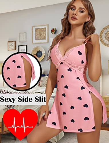 Image of Avidlove Women Lingerie Lace Chemise Sexy Nightgown Modal Babydoll Side Slit Sleepwear
