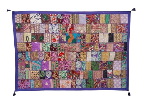 Image of Ekam Art Embroidery Cotton Patchwork Tapestry Cotton Wall Decor Hanging Tapestries 40 x 60 Inch (Purple)
