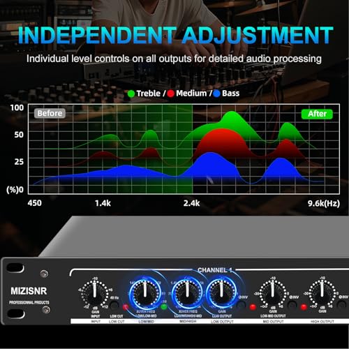 MIZISNR Professional 2/3 Way Stereo/4 Way Mono Crossover with XLR Input and Output, Stereo Audio Sound Processing for PA System with Subwoofer