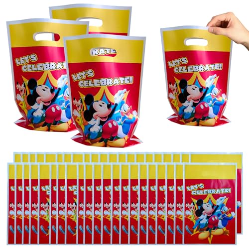 Sacos de aniversário, Mickey Mouse conjunto de sacos de doces de 50 peças pode ser reutilizado sacos de plástico para embrulhar presentes, festas de aniversário para crianças, festa temática, etc