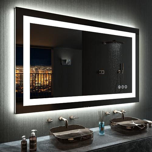 LOAAO 48"X30" LED Bathroom Mirror with Lights, Anti-Fog, Dimmable, RGB Backlit + Front Lighted, Bathroom Vanity Mirror for Wall, Memory Function, Waterproof, Tempered Glass