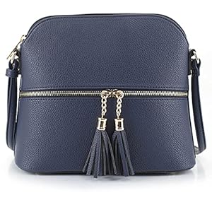 SG SUGU Lunar Lightweight Medium Dome Crossbody Bag Shoulder Bag with Tassel | Zipper Pocket | Adjustable Strap