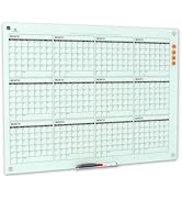TSJ OFFICE Glass Calendar Whiteboard - 48 x 36 Inches Wall Mounted Yearly Calendar Dry Erase Boar...