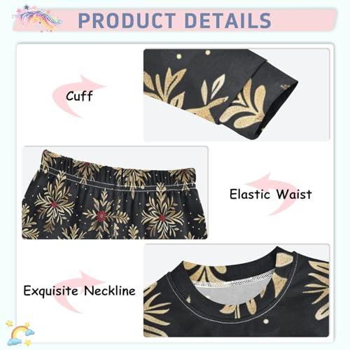 Fustylead Winter Gold Christmas Snowflake Cotton Pajamas 2-Piece Long Sleeve Sleepwear Matching Set4