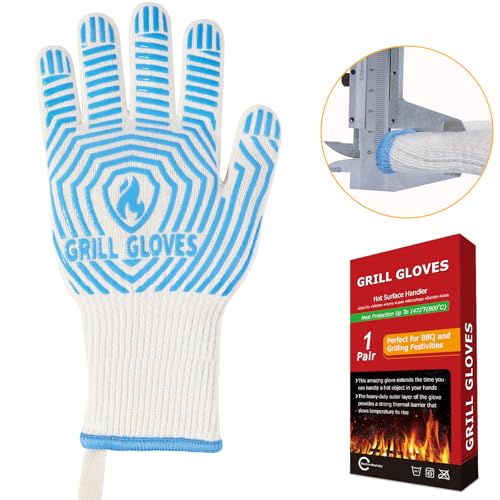Gants de barbecue 800°C et four à manchette longue bleu antidérapant