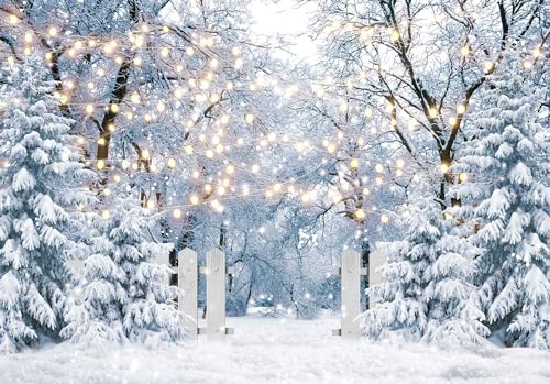 Felortte 10x8FT Blue Winter Forest Scene Photography Backdrop Wonderland Snowflake Landscape Background for Christmas Xmax Family Holiday Party Decorations Supplies Banner Picture Photo Studio Props