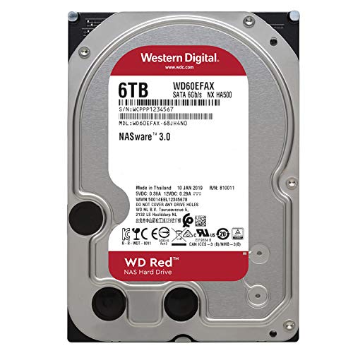 Image of Western Digital WD60EFAX-EC Internal WD Red Hard Drive 6TB SMR 3.5 Inch SATA 5400 rpm 256 MB Cache NAS 3 Years Manufacturer's Warranty