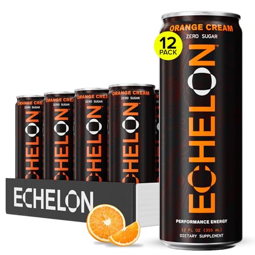 Echelon Performance Energy Drink Orange Cream Zero Sugar 200mg Natural Caffeine Muscular Endurance Nootropic Focus Prebiotic Fiber B Vitamins 12 Cans