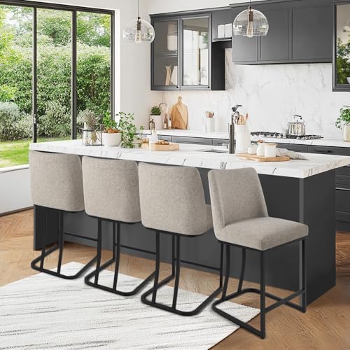 KRAMZMING 4-Piece Counter Height Fabric Barstools, Sand