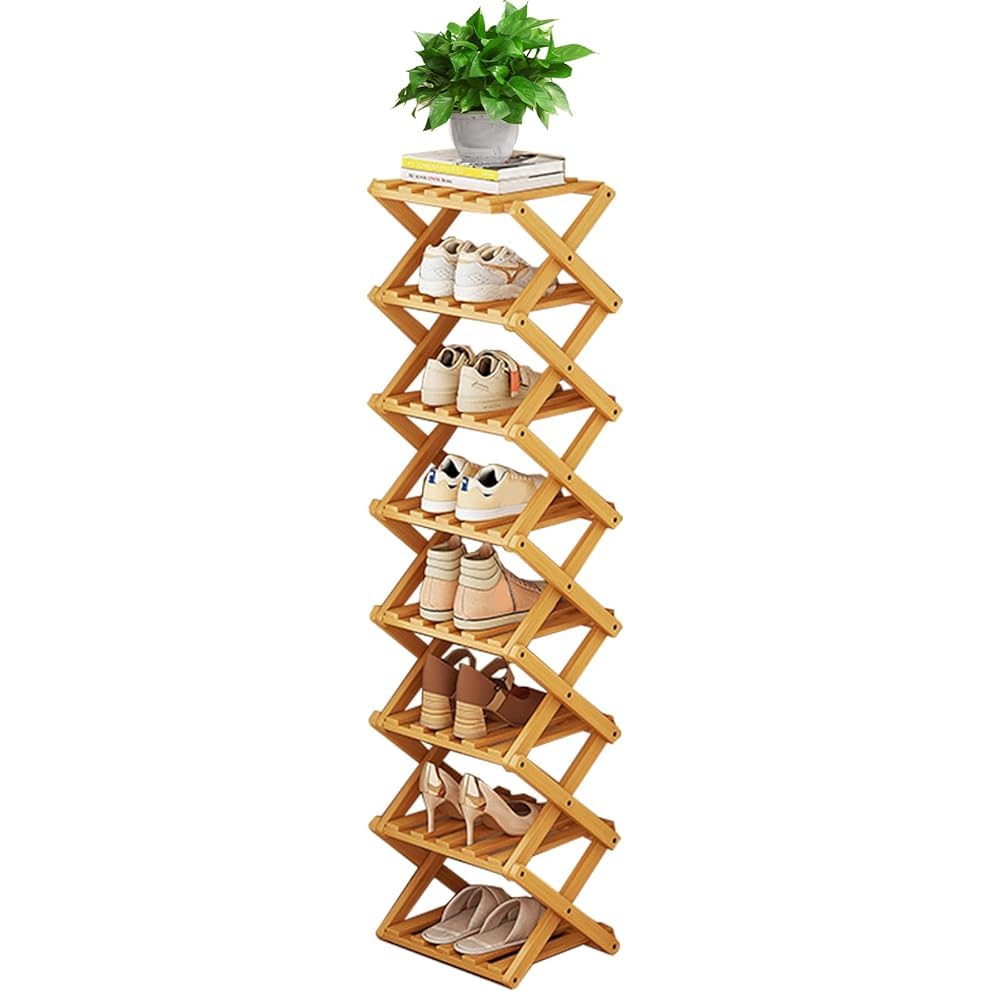 Étagère à Chaussures, Étagère Pliante pour Chaussures, Étagère à Chaussures en Bois, Meuble a Chaussures Entree, Étagère sur Pied pour L'entrée, pour Couloirs (8-stöckiges Schuhregal)