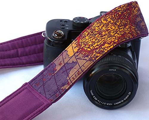 Purple World Map Camera Strap. Padded Camera Strap. Camera Neck Strap, Men's, Women's; 030