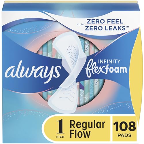 Image of Always Infinity Feminine Pads for Women, Size 1 Regular, with Wings, unscented, 108ct