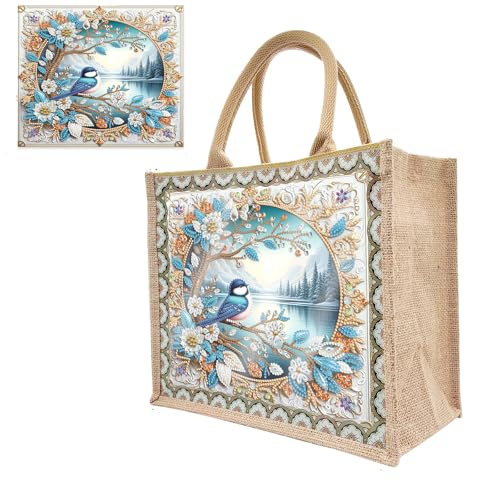 Bolso de Mano Especial de Pintura de Diamantes 5D Bolso de Mano de Pintura de Diamantes de Lino reutilizable Bolsa de la Compra Bolsa de Yute para Mujeres y Niñas Regalo para Niños Adultos (Style K)