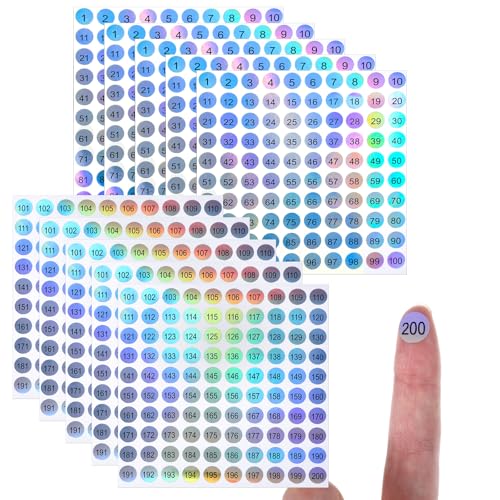 10 Sheets Small Number Stickers 1-200 Self-Adhesive Vinyl Numbered Stickers