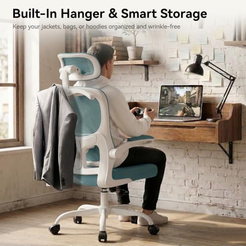 Image of AreShark Office Chair Ergonomic Desk Chairs with Adjustable Lumbar Support& Headrest Hanger, High Back Breathable Mesh Chair with Wheels, Rolling Swivel Comfy Task Computer Chair for Home Work Gaming