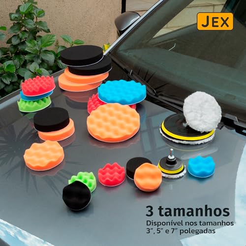 JEX Kit Polimento Automotivo Profissional com Boinas de Espumas Onduladas e Boina de Lã - 7 Peças (B