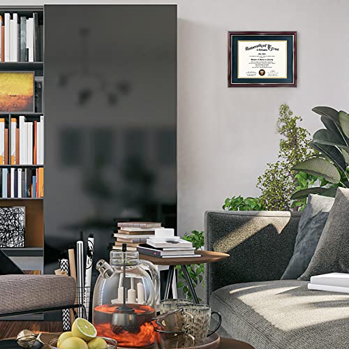 Graduationmall 8.5X11 Diploma Frame With Navy Over Gold Mat Or Display 11X14 Certificate Without Mat,Solid Wood & Uv Protection Acrylic,Glossy Cherry Finish With Gold Trim #TOP6