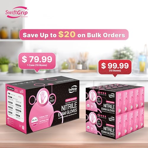 Image of SwiftGrip Pink Nitrile Gloves, 3-mil, Industrial Gloves Disposable Latex Free, for Cleaning & Esthetician, Rubber Powder-Free, 1000-ct Case (Medium) Medium (Pack of 1000)