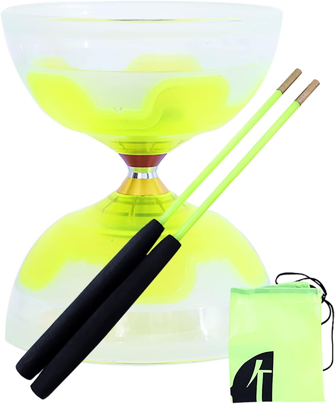 Chinese yoyo Diabolo Set- Triple Bearings Diabolo Chinese Yo-yos Juggling Toys Colorful LED Diabolo with Diablo Sticks, Diabolo String&Net Bag (Yellow)