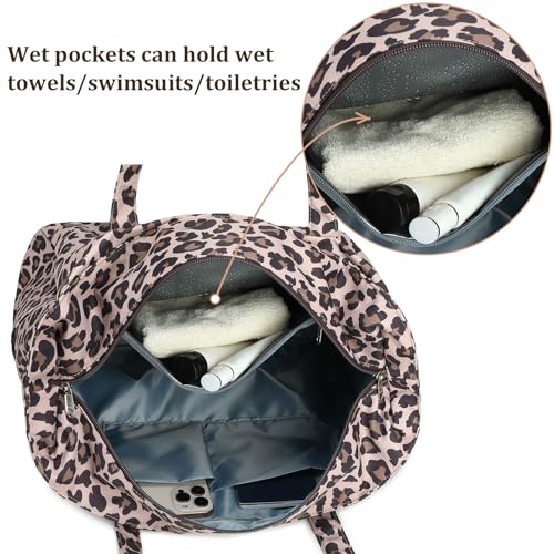 Image of LEDAOU Large Beach Bag Women Waterproof Sandproof Zipper Beach Tote Pool Bag for Swim Gym Grocery Travel with Wet Pocket