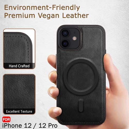 Image of TheGiftKart Genuine Leather Finish Back Cover Case for iPhone 12 /12 Pro | Shockproof Design | Raised Edges for Camera & Screen Protection | Stunning Minimalist Design (MagSafe Compatible, Black)