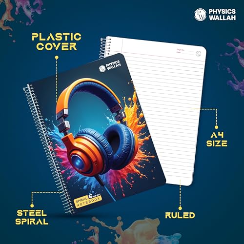 Image of Physics Wallah 400 Pages Notebook | 6 Subject | A4 Ruled | Spiral Binding | Strong Plastic Cover | Ideal for School, College & Exam Preparation