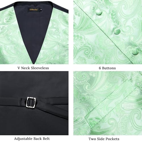 Image of DiBanGu Mens Paisley Suit Waistcoat,Silk Dress Vest and Bowtie Pocket Square Cufflinks with Lapel Pin Set for Wedding Tuxedo