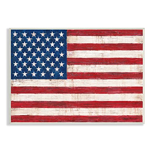 Image of Stupell Industries 'Rustic American Flag Red White Blue'| Wall Plaque Art | Stupell Industries | 19 x 13 Inches, Easy to Hang and Sturdy, Made in USA, by Ruane Manning