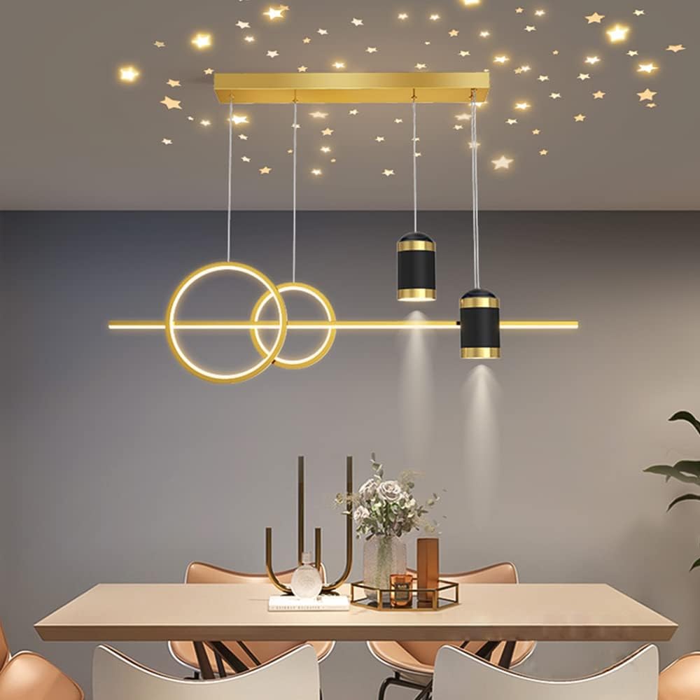 Modern Pendant Light LED Dining Room Chandeliers Dimmable Dining Table Hanging Lamp 100cm 60W Creative Starry Sky Pendant Lamp LED Hanging Light for Home Bedroom Office Bar Study Room (Gold)