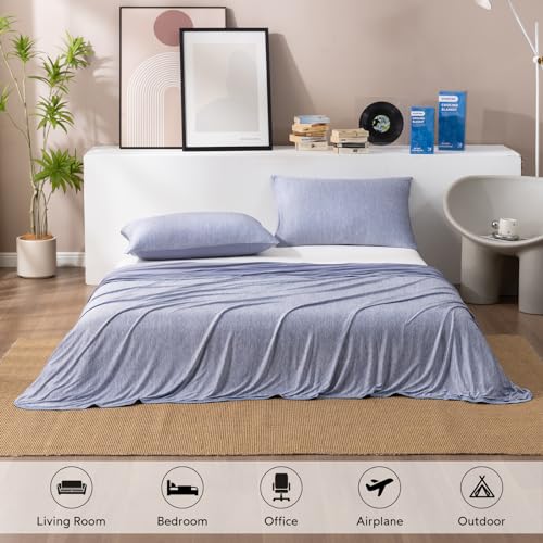 Image of HOMFINE Cooling Blanket for Hot Sleepers Twin Size, Blue 60 inchx80 inch | Dual-sided mica nylon cool, Q-Max 0.439 instant cool, Lightweight & breathable for night sweats & menopause, Machine washable