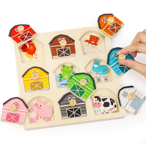 LZDMY Montessori Spielzeug ab 1 Jahr Baby Holzpuzzle, Bauernhof...