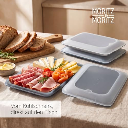 Foto von Moritz & Moritz 4er Set Aufschnittbox stapelbar – Frischhaltedosen mit Deckel zur Aufbewahrung von Wurst, Käse, uvm. – inkl. Tafelsticker zum Beschriften