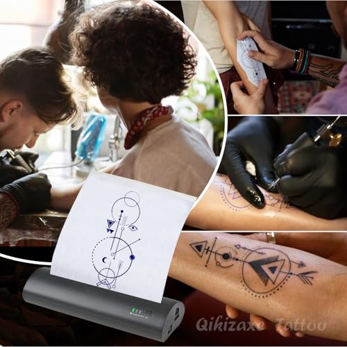 Wireless Tattoo Transfer Printer, Stencil Machine with 10pcs Transfer Paper, Portable Rechargeable Tattoo Thermal Copier, Compatible for iOS ＆ Android Phone,Laptop & iPad (Storage Box Set)