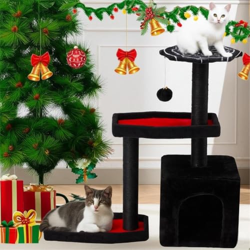 Black Cat Tree, 31 Inches Gothic Cat Tower, Cat Houses for Indoor Cats with Coffin Bed, Spacious Cat Condo, Scratching Posts for Kittens and Cats