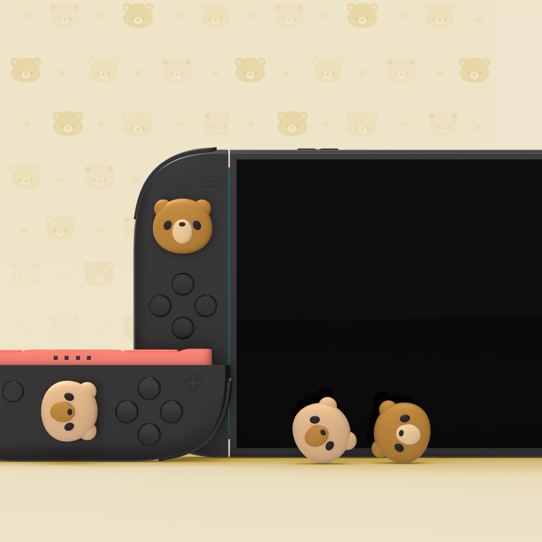 PlayVital 4 Piezas de Agarres para el Pulgar para Nintendo Switch 2 2025, Kawaii Tapas de Silicona para Joysticks de Joycon, Protector para Joystick, Accesorios para Switch 2 (Oso Lindo)