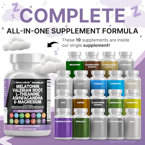 Clean Nutraceuticals Melatonin 10mg Valerian Root L Theanine 200mg Ashwagandha - Sleep Support for Women & Men with Magnesium Complex, Lemon Balm, Chamomile, & Passion Flower - 60 Caps - Image 3