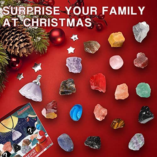 Edelsteine für Kinder, Edelstein Adventskalender Kristalle Steine 24 Stück,Kristalle Heilsteine Set,Gesteine und Mineralien zum Sammeln und Lernen, Geschenke kinder