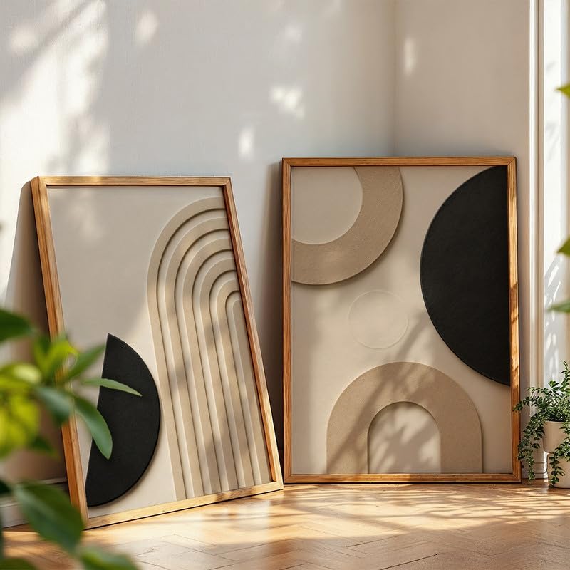 Image of NoWorries Abstract Geometric Wall Painting Set of 2 with Frame | Black Beige Arch & Circle Texture Artwork, Modern Minimal Wall Decor for Living Room, Bedroom, Office and Home Decoration (Art-10, 10x13inch)