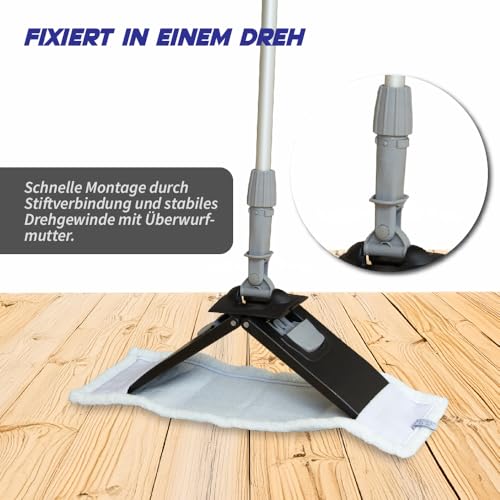 G.I.V. - Reinigungstechnik Bodenwischer Teleskopstiel ausziehbar 96-180cm mit gummiertem Handgriff + Klapphalter 50cm, für Wischmopp Microfasermopp, Universalmopp - Wischer für die Bodenreinigung – Bild 5