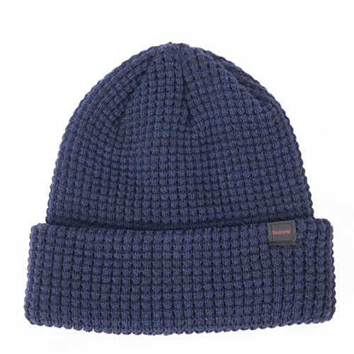 DASMINI Classic Waffle Men's Thicken Winter Knit Beanie Hats Cuffed Stretch Skull Cap Best Warm Gifts for Men, Navy/Lt Navy, Medium