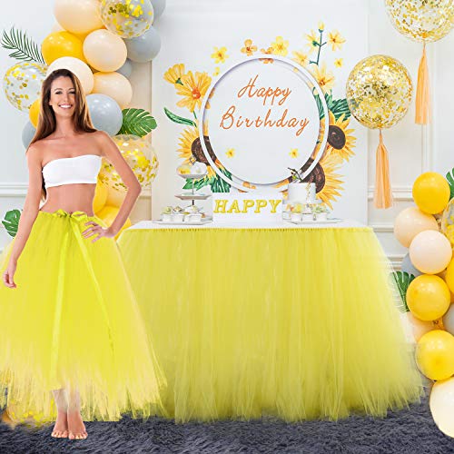 HB HBB MAGIC Yellow Tulle Table Skirt for Baby Shower Handmade Tutu Table Skirt Tableware for Rectangle or Round Table Wedding Birthday Party Decorations,1 Yard - Thumbnail 5
