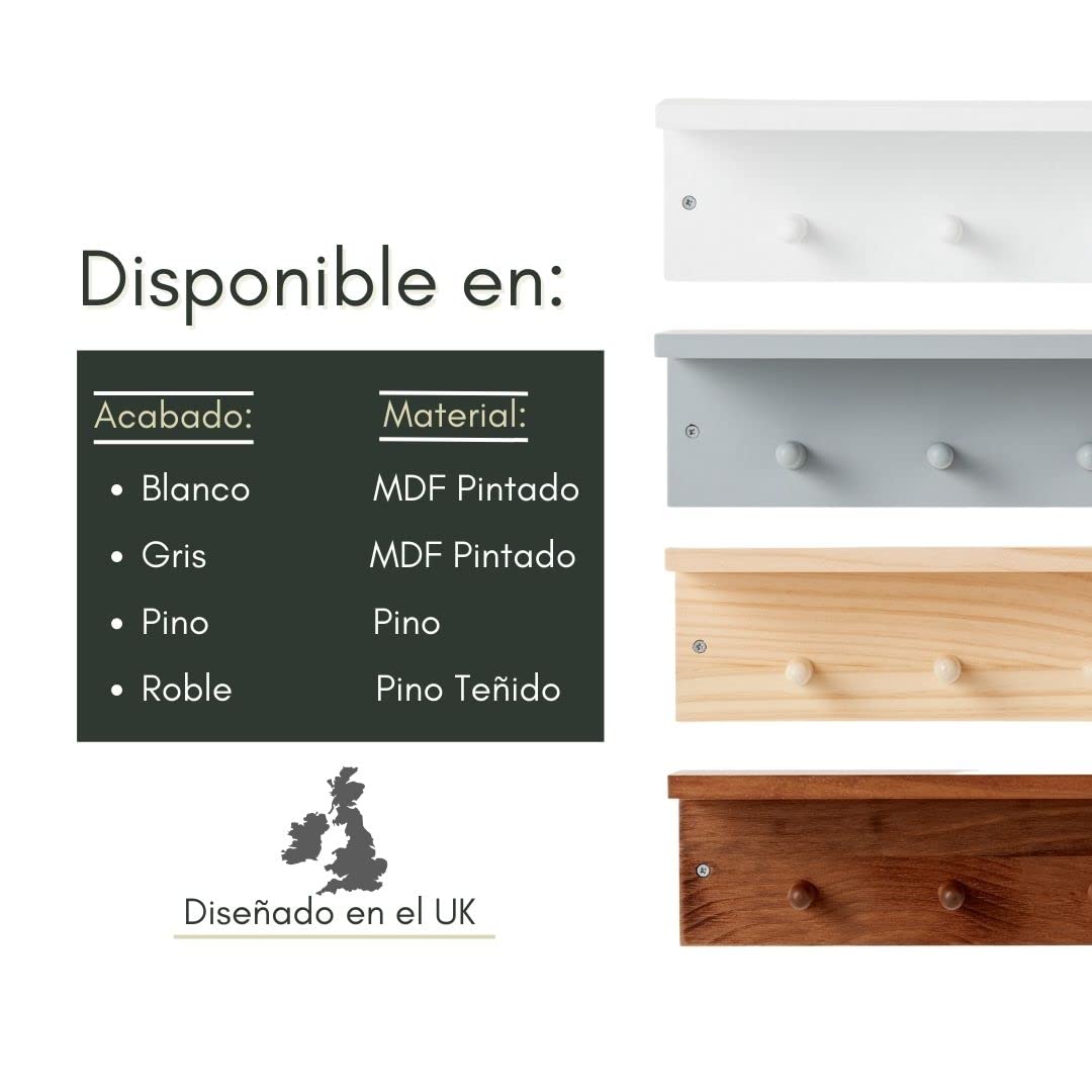 Haus Projekt Estantes de Pared con 7 Ganchos, Blanco, Fácil de Montar Perchero Pared Madera, Estanteria Baño Pared, Flotantes Cocina Estanterias Almacenaje, Baldas pour Toallas, Llaves, Decoracion